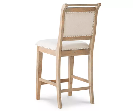 Aubrey Gray Wash Upholstered Wood Nailhead Counter Stool 7 Aubrey Gray Wash Upholstered Wood Nailhead Counter Stool - Image 5