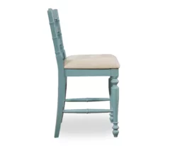 Bristol Antique Blue Padded Wood Counter Stool -Storage supplies store 810543079 5