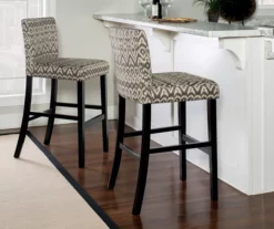 Liz Black & White Upholstered Ikat Pattern Driftwood Bar Stool -Storage supplies store 810543084 2