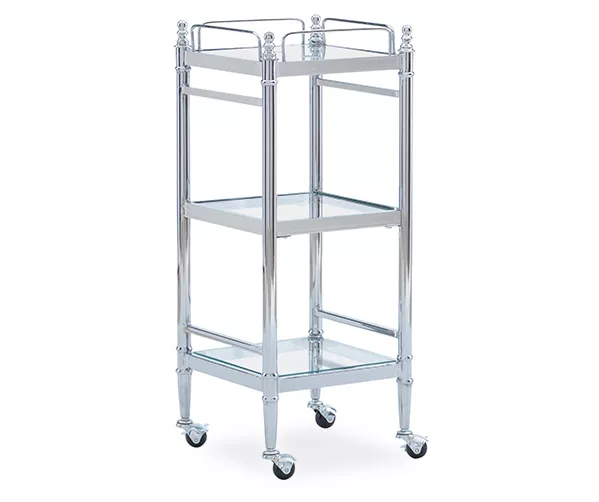 Hawkins Chrome & Glass 3-Shelf Rolling Cart 3 Hawkins Chrome & Glass 3-Shelf Rolling Cart