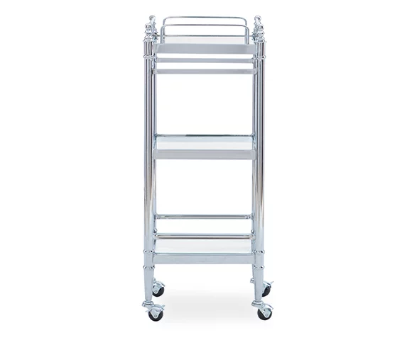Hawkins Chrome & Glass 3-Shelf Rolling Cart 5 Hawkins Chrome & Glass 3-Shelf Rolling Cart - Image 3