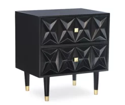 Urban Fresh Black & Gold 2-Drawer Textured Geometric Nightstand