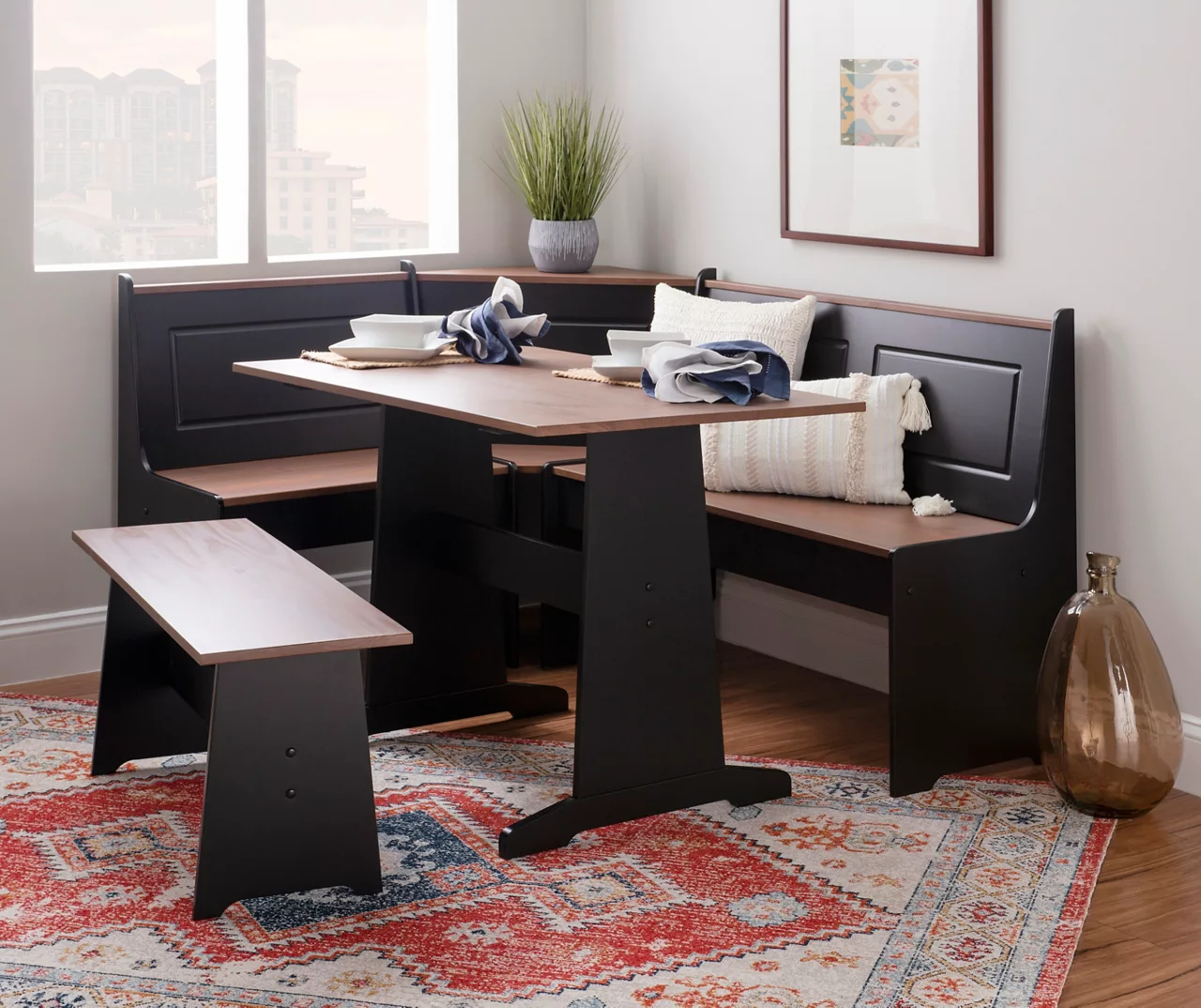 Atrium Black & Pecan 3-Piece Wooden Breakfast Nook Set 4 Atrium Black & Pecan 3-Piece Wooden Breakfast Nook Set - Image 2