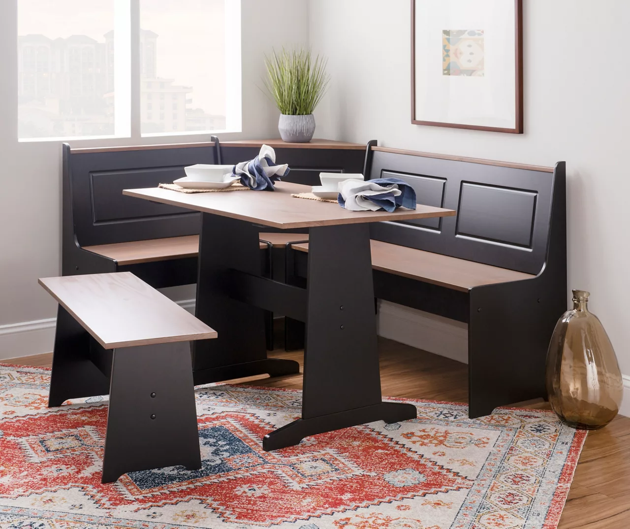 Atrium Black & Pecan 3-Piece Wooden Breakfast Nook Set 7 Atrium Black & Pecan 3-Piece Wooden Breakfast Nook Set - Image 5