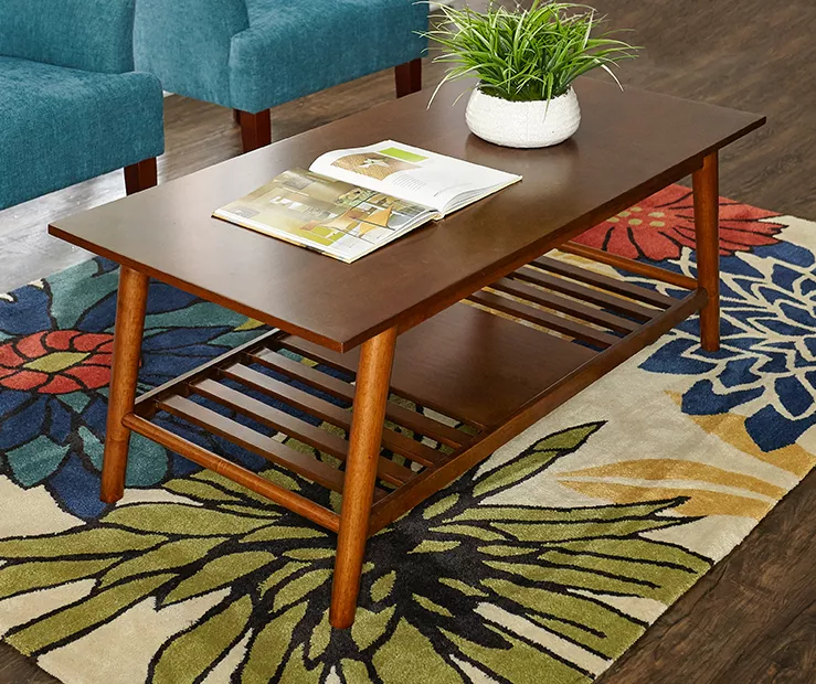 Presley Brown 2-Tier Slatted Wood Coffee Table 4 Presley Brown 2-Tier Slatted Wood Coffee Table - Image 2