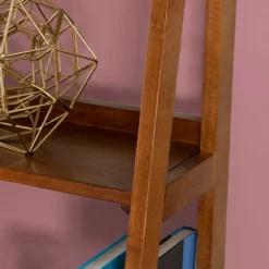 Presley Walnut 5-Shelf Ladder Bookcase -Storage supplies store 810543154 5