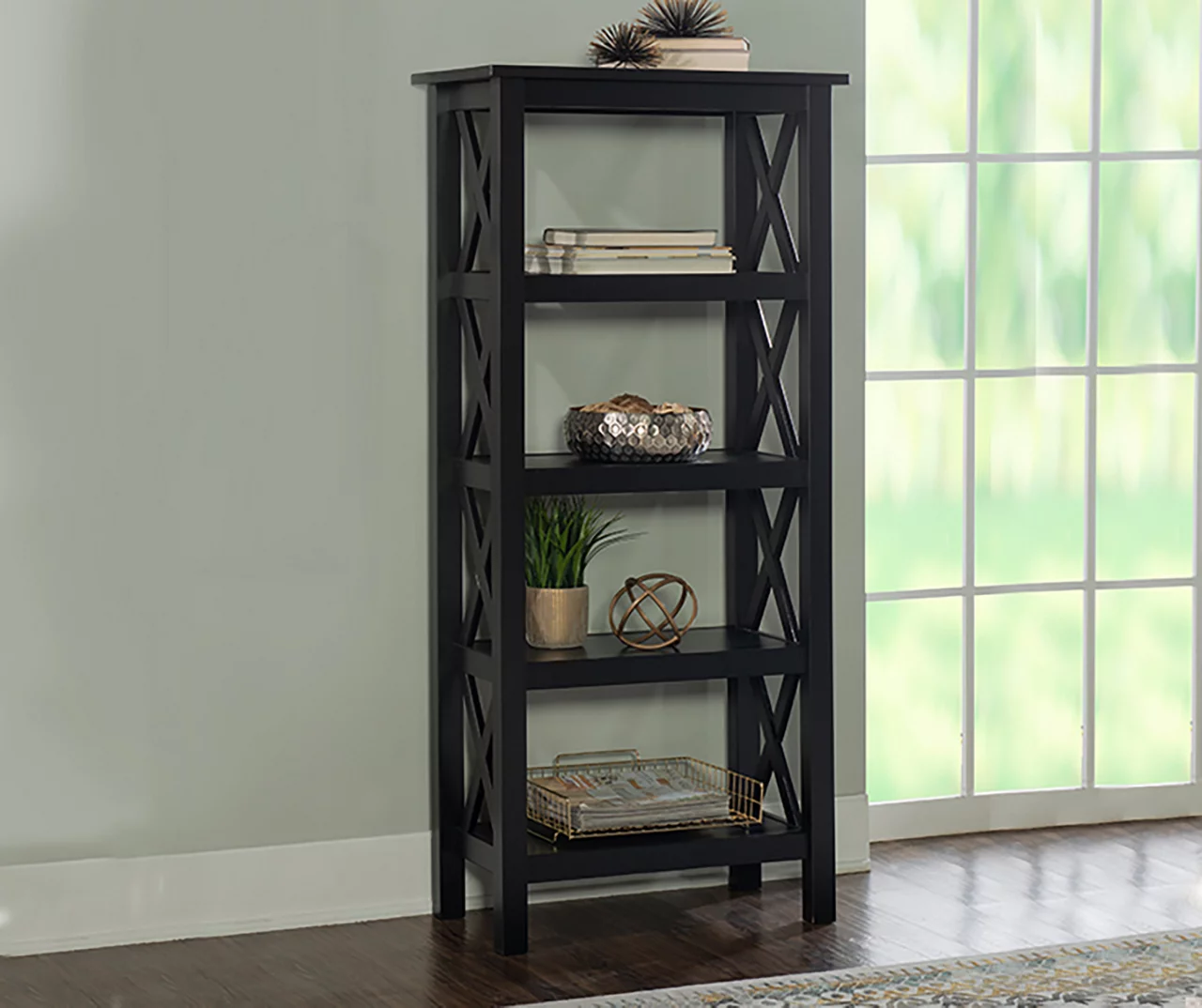 Richland Black 4-Shelf Bookcase 4 Richland Black 4-Shelf Bookcase - Image 2