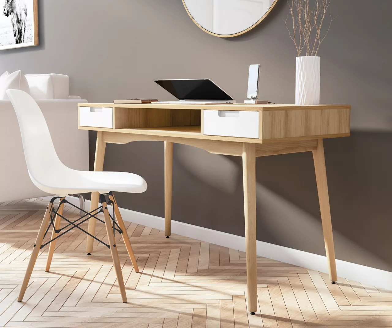 Nate Ash & White 2-Drawer Writing Desk 4 Nate Ash & White 2-Drawer Writing Desk - Image 2