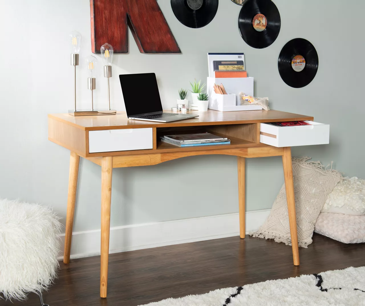 Nate Ash & White 2-Drawer Writing Desk 5 Nate Ash & White 2-Drawer Writing Desk - Image 3