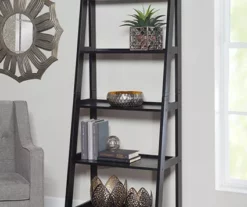 Boston Black Wood 5-Shelf Ladder Bookcase -Storage supplies store 810543214 2