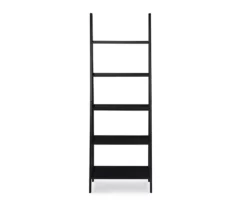 Boston Black Wood 5-Shelf Ladder Bookcase -Storage supplies store 810543214 3