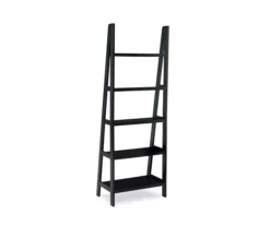 Boston Black Wood 5-Shelf Ladder Bookcase -Storage supplies store 810543214 4