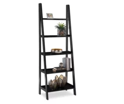 Boston Black Wood 5-Shelf Ladder Bookcase -Storage supplies store 810543214 5