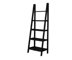 Boston Black Wood 5-Shelf Ladder Bookcase -Storage supplies store 810543214 A0 1