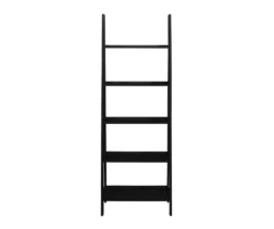 Boston Black Wood 5-Shelf Ladder Bookcase -Storage supplies store 810543214 A0 2