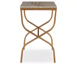 Global Designs Gold Geometric Capiz Mosaic Fish Pattern Accent Table -Storage supplies store 810543217 4