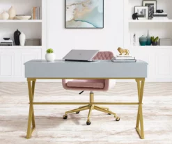 Glam Gray & Gold 2-Drawer Campaign Desk -Storage supplies store 810543219 A0 10