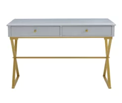 Glam Gray & Gold 2-Drawer Campaign Desk -Storage supplies store 810543219 A0 2
