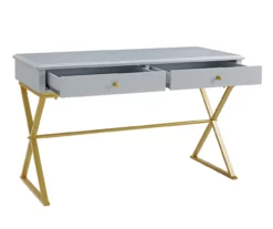 Glam Gray & Gold 2-Drawer Campaign Desk -Storage supplies store 810543219 A0 5