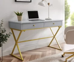 Glam Gray & Gold 2-Drawer Campaign Desk -Storage supplies store 810543219 A0 8