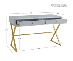 Glam Gray & Gold 2-Drawer Campaign Desk -Storage supplies store 810543219 D8 11