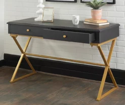 Glam Black & Gold 2-Drawer Campaign Desk 8 Glam Black & Gold 2-Drawer Campaign Desk -Storage supplies store 810543220 2
