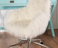 Coralie Faux Fur Cushioned Swivel Office Chair -Storage supplies store 810543229 2