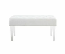 Marie Glitz White Tufted Linen Acrylic Leg Bench -Storage supplies store 810543267 3