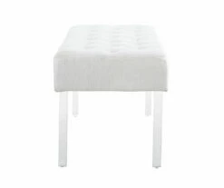 Marie Glitz White Tufted Linen Acrylic Leg Bench -Storage supplies store 810543267 4