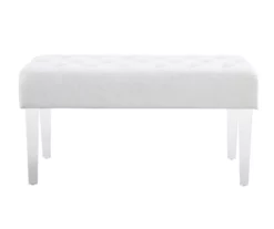 Marie Glitz White Tufted Linen Acrylic Leg Bench -Storage supplies store 810543267 A0 2
