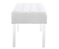Marie Glitz White Tufted Linen Acrylic Leg Bench -Storage supplies store 810543267 A1