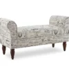 Elsie White & Dark Mahogany Upholstered Script Pattern Rolled Arm Bench 2 Elsie White & Dark Mahogany Upholstered Script Pattern Rolled Arm Bench -Storage supplies store 810543270 1