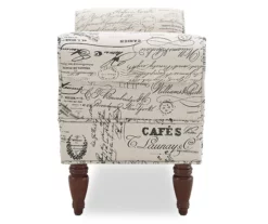 Elsie White & Dark Mahogany Upholstered Script Pattern Rolled Arm Bench -Storage supplies store 810543270 4