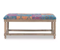 Moroccan Tapestry Upholstered Rustic Driftwood Bench -Storage supplies store 810543273 5