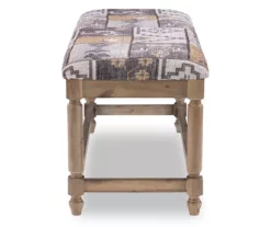 Gray Moroccan Tapestry Upholstered Rustic Driftwood Bench -Storage supplies store 810543274 4
