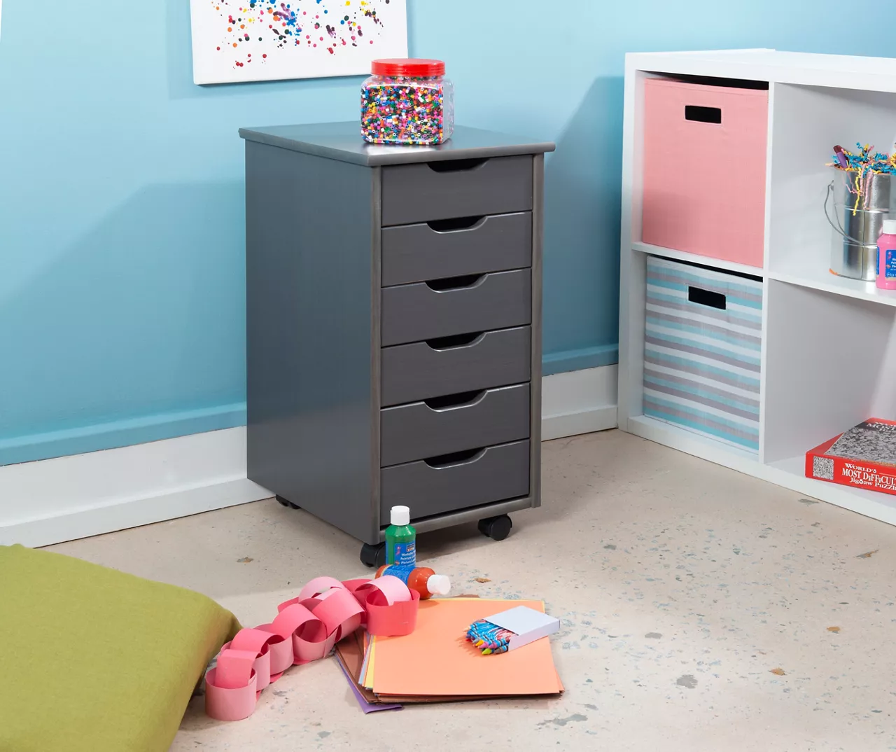 Craft Mate Gray Wood 6-Drawer Rolling Storage Cart 8 Craft Mate Gray Wood 6-Drawer Rolling Storage Cart - Image 6