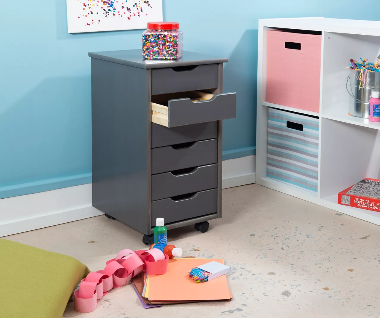 Craft Mate Gray Wood 6-Drawer Rolling Storage Cart 13 Craft Mate Gray Wood 6-Drawer Rolling Storage Cart - Image 11