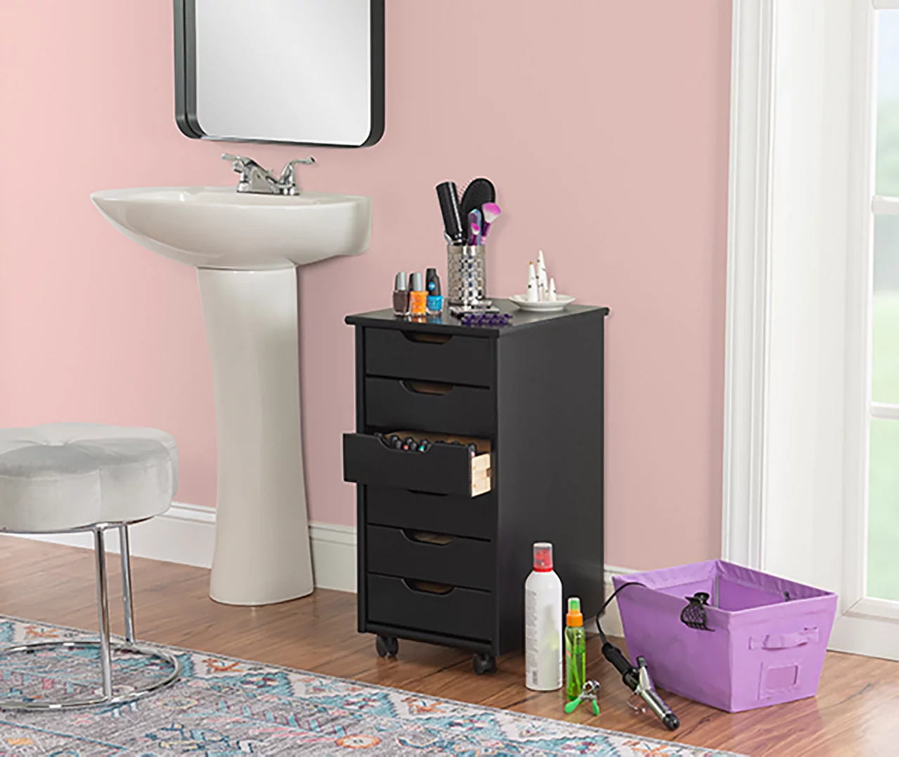 Craft Mate Black Wood 6-Drawer Rolling Storage Cart 8 Craft Mate Black Wood 6-Drawer Rolling Storage Cart - Image 6