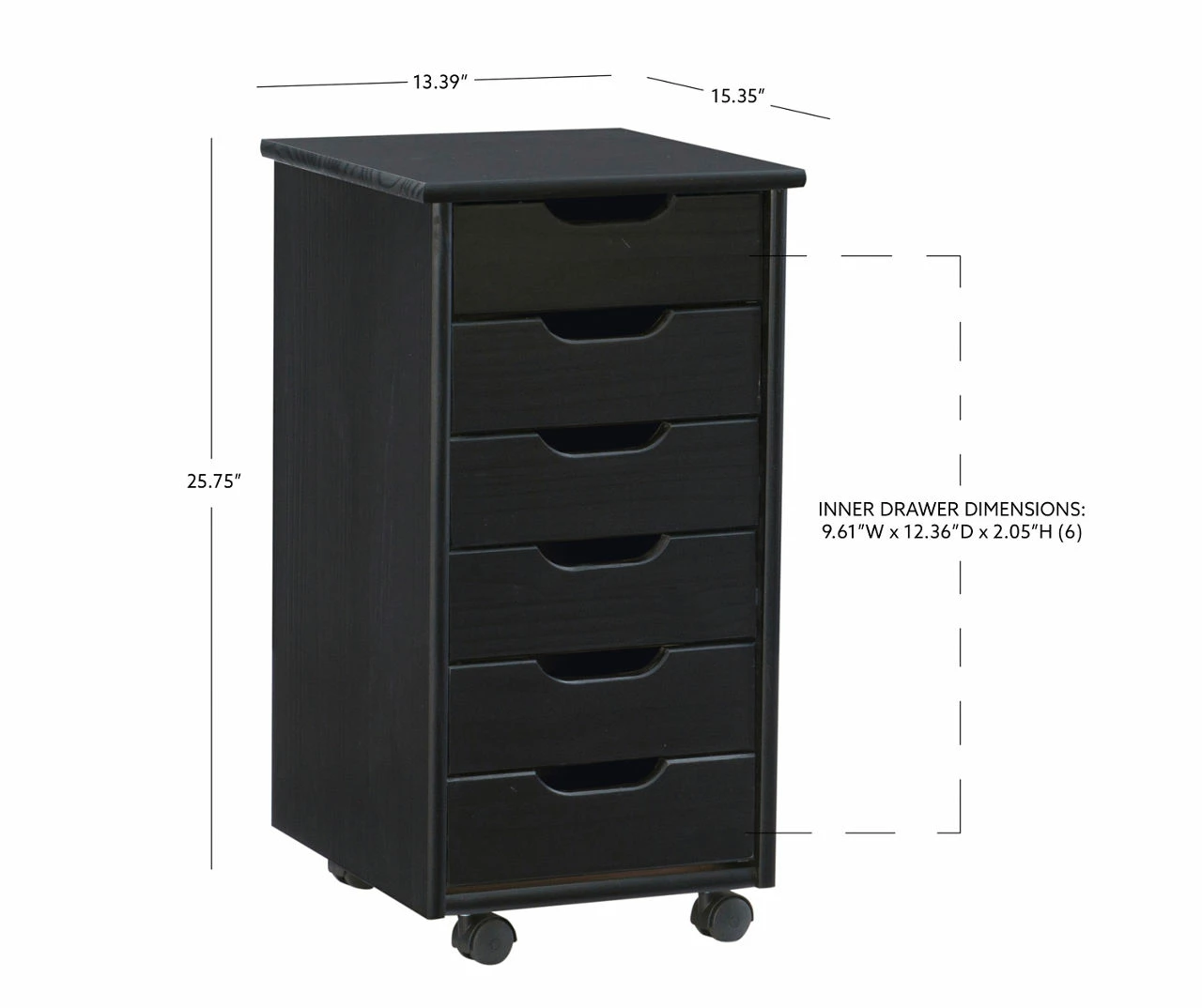 Craft Mate Black Wood 6-Drawer Rolling Storage Cart 15 Craft Mate Black Wood 6-Drawer Rolling Storage Cart - Image 13