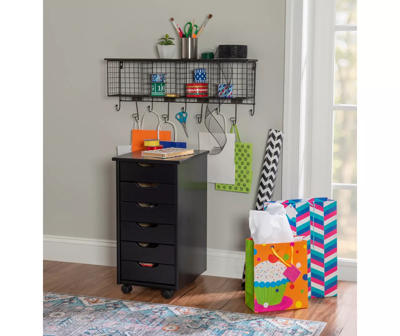 Craft Mate Black Wood 6-Drawer Rolling Storage Cart 5 Craft Mate Black Wood 6-Drawer Rolling Storage Cart - Image 3