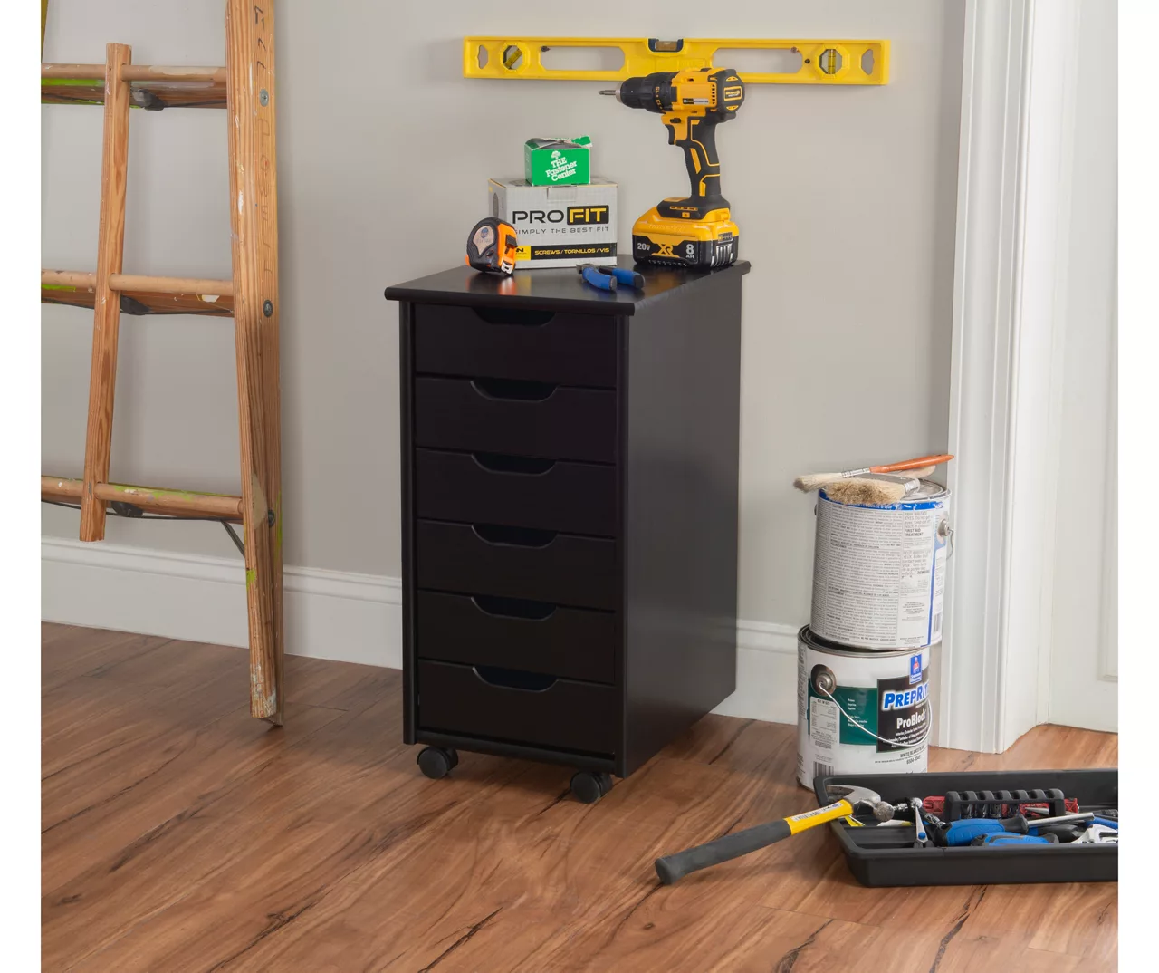 Craft Mate Black Wood 6-Drawer Rolling Storage Cart 9 Craft Mate Black Wood 6-Drawer Rolling Storage Cart - Image 7