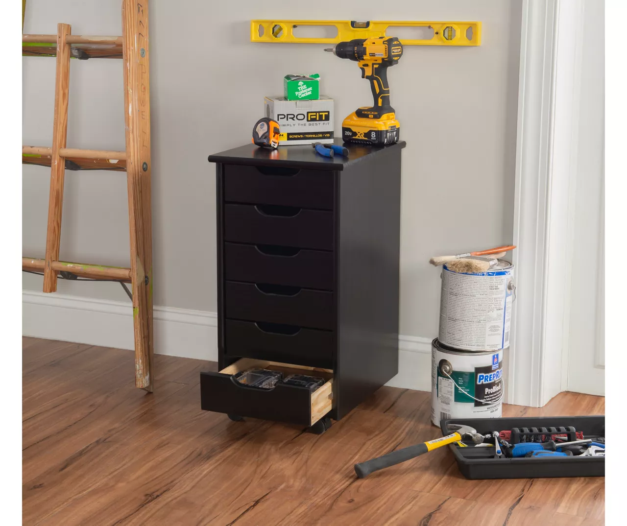 Craft Mate Black Wood 6-Drawer Rolling Storage Cart 11 Craft Mate Black Wood 6-Drawer Rolling Storage Cart - Image 9