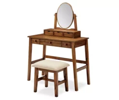 Laura 2-Piece Walnut & Beige 6-Drawer Tilting Mirror Vanity Set