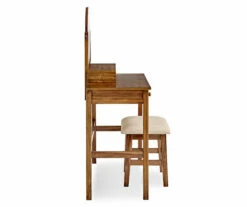 Laura 2-Piece Walnut & Beige 6-Drawer Tilting Mirror Vanity Set 8 Laura 2-Piece Walnut & Beige 6-Drawer Tilting Mirror Vanity Set -Storage supplies store 810543314 4