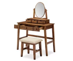 Laura 2-Piece Walnut & Beige 6-Drawer Tilting Mirror Vanity Set 9 Laura 2-Piece Walnut & Beige 6-Drawer Tilting Mirror Vanity Set -Storage supplies store 810543314 5