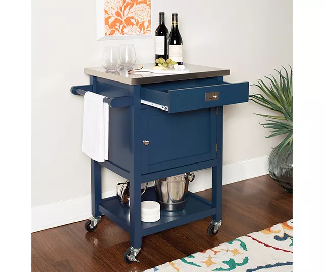 Reed Navy 1-Drawer Metal Rolling Apartment Cart 4 Reed Navy 1-Drawer Metal Rolling Apartment Cart - Image 2