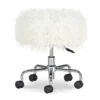 Zola White Faux Fur Rolling Swivel Stool -Storage supplies store 810543344 1