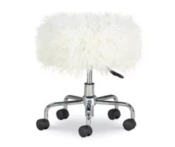 Zola White Faux Fur Rolling Swivel Stool