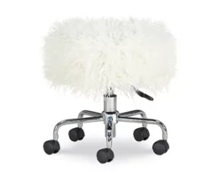 Zola White Faux Fur Rolling Swivel Stool -Storage supplies store 810543344 4
