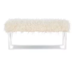 Cara White Faux Fur Acrylic Leg Bench -Storage supplies store 810543373 3